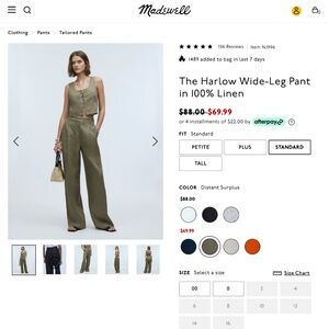 Madewell Linen Harlow Pant Sz 6
